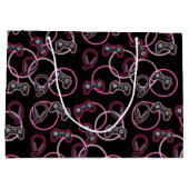 ビデオゲームのネオンピンクの女の子のパターン ラージペーパーバッグ (裏面)