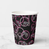 ビデオゲームのネオンピンクの女の子のパターン 紙コップ (裏面)