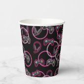 ビデオゲームのネオンピンクの女の子のパターン 紙コップ (左)