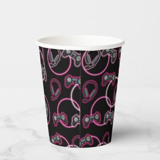 ビデオゲームのネオンピンクの女の子のパターン 紙コップ (右)