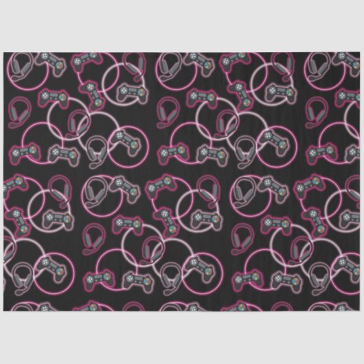 ビデオゲームのネオンピンクの女の子のパターン 薄葉紙 (正面)