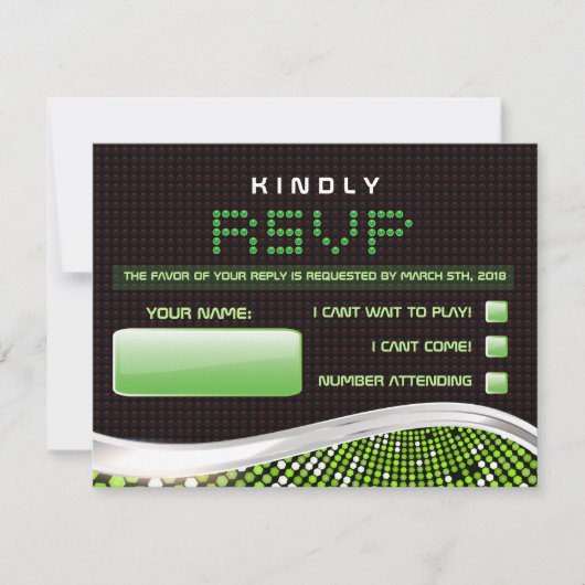 ビデオゲームのバーのバルミツワーの招待状の応答カード 出欠カード (正面)