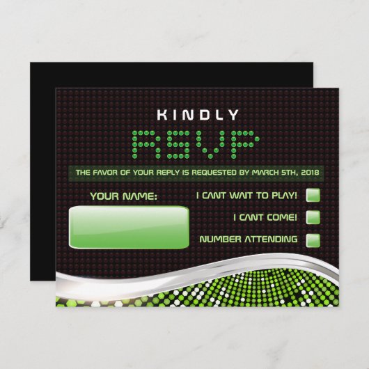 ビデオゲームのバーのバルミツワーの招待状の応答カード 出欠カード (正面/裏面)