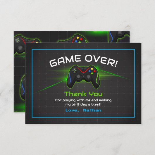 ビデオゲームの子供の誕生日 サンキューカード (正面/裏面)