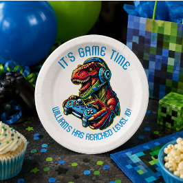 ビデオゲームの恐竜のゲームの誕生日パーティー ペーパープレート