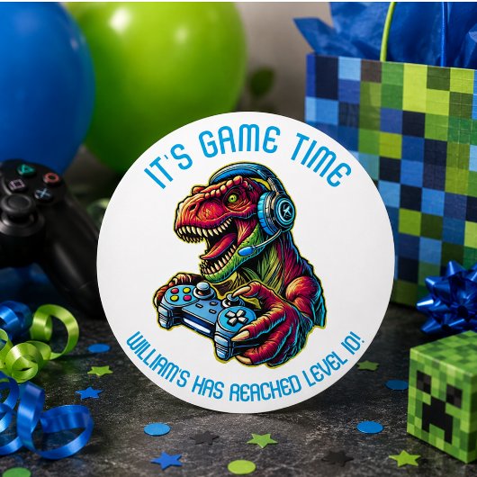 ビデオゲームの恐竜のゲームの誕生日パーティー ラウンドシール