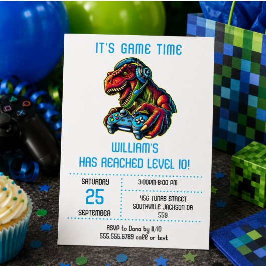 ビデオゲームの恐竜のゲームの誕生日パーティー 招待状
