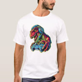 ビデオゲームの恐竜ゲーミング誕生日パーティー Tシャツ (正面)