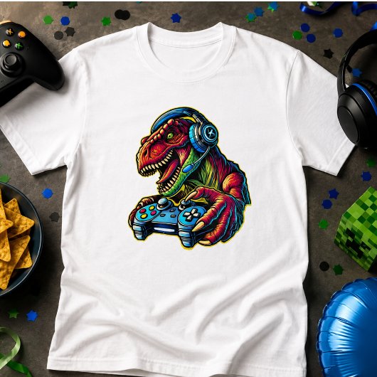 ビデオゲームの恐竜ゲーミング誕生日パーティー Tシャツ