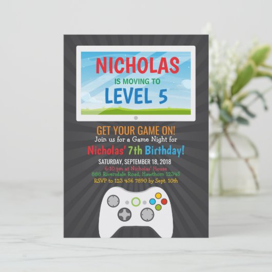 ビデオゲームの男の子の誕生日のパーティの招待状 招待状 (スタンド正面)