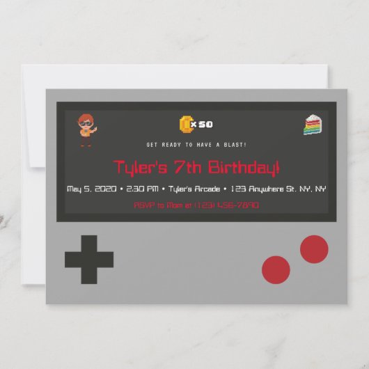 ビデオゲームの誕生日パーティー招待状 招待状 (正面)