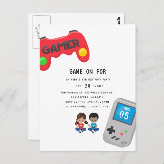 ビデオゲームの誕生日パーティー ポストカード (正面/裏面)