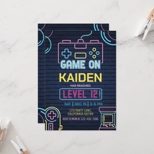 ビデオゲームの誕生日招待状 アーケード招待状 招待状 (正面/裏面インサイチュ)