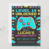 =ビデオゲームの誕生日招待状 ピクセルゲーマーパーティー 招待状 (正面)