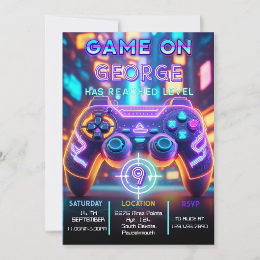 ビデオゲームの誕生日 招待状 (正面)