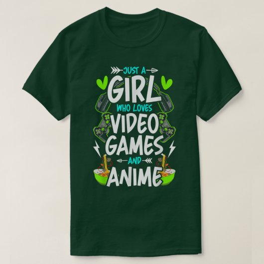 ビデオゲームやアニメゲーマーが大好きな少女 Tシャツ (デザイン正面)
