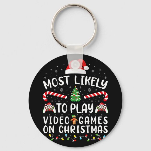 ビデオゲームをするのが一番好きな人 クリスマスの家族の一致 キーホルダー (正面)