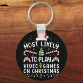ビデオゲームをするのが一番好きな人 クリスマスの家族の一致 キーホルダー (正面)