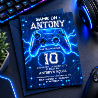 ビデオゲームをテーマにした誕生日招待状 招待状