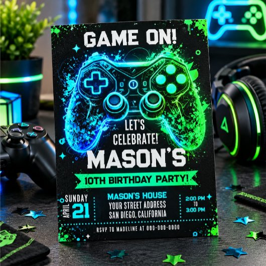 ビデオゲームをテーマにした誕生日招待状 招待状