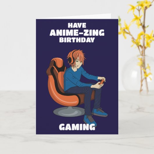 ビデオゲームアニメゲーマーボーイ誕生日 カード (黄色い花)