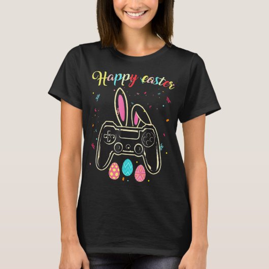 ビデオゲームイースターバニーゲームコントローラゲーマーボー Tシャツ (正面)
