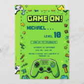 ビデオゲームグリーン子供の誕生日パーティの招待状 シーズンカード (正面/裏面)