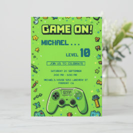 ビデオゲームグリーン子供の誕生日パーティの招待状 シーズンカード
