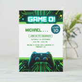 ビデオゲームグリーン子供の誕生日パーティの招待状 シーズンカード (スタンド正面)