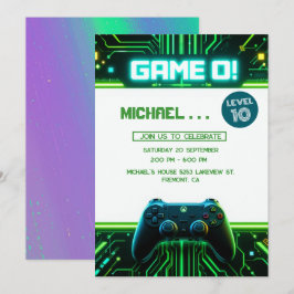 ビデオゲームグリーン子供の誕生日パーティの招待状 シーズンカード