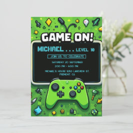 ビデオゲームグリーン子供の誕生日パーティの招待状 シーズンカード