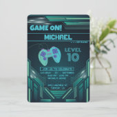 ビデオゲームグリーン子供の誕生日パーティー招待状 招待状 (スタンド正面)