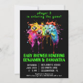 ビデオゲームゲーマーニュートラルベビーシャワー 招待状 (正面)