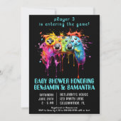 ビデオゲームゲーマーブルーベビーシャワー 招待状 (正面)