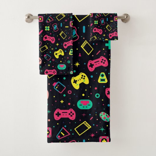 ビデオゲームコントローラとおもちゃのパターン バスタオルセット (インサイチュ)