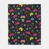 ビデオゲームコントローラとおもちゃのパターン フリースブランケット (正面)