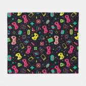 ビデオゲームコントローラとおもちゃのパターン フリースブランケット (正面(横))