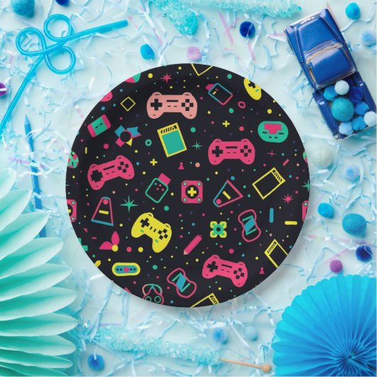 ビデオゲームコントローラとおもちゃのパターン ペーパープレート (パーティー)