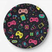 ビデオゲームコントローラとおもちゃのパターン ペーパープレート (正面)