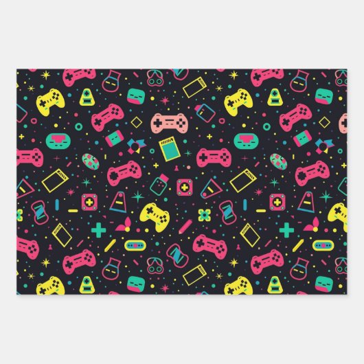 ビデオゲームコントローラとおもちゃのパターン ラッピングペーパーシート (正面3)
