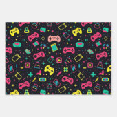 ビデオゲームコントローラとおもちゃのパターン ラッピングペーパーシート (正面)