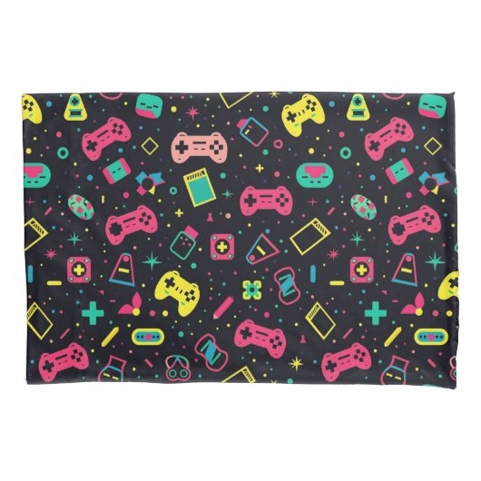 ビデオゲームコントローラとおもちゃのパターン 枕カバー (正面)