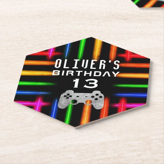 ビデオゲームコントローラのネオンゲーム誕生日パーティー ペーパーコースター (アングル)