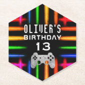 ビデオゲームコントローラのネオンゲーム誕生日パーティー ペーパーコースター (正面)