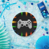 ビデオゲームコントローラのネオンゲーム誕生日パーティー ペーパープレート (パーティー)