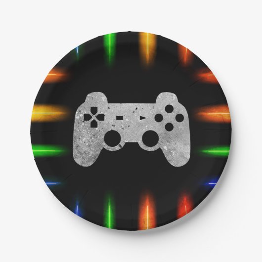 ビデオゲームコントローラのネオンゲーム誕生日パーティー ペーパープレート (正面)