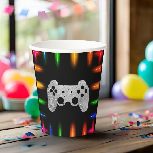 ビデオゲームコントローラのネオンゲーム誕生日パーティー 紙コップ