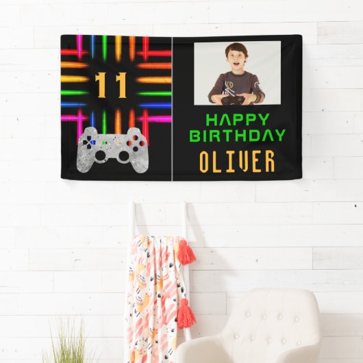 ビデオゲームコントローラのネオンゲーム誕生日写真 横断幕 (インサイチュ)