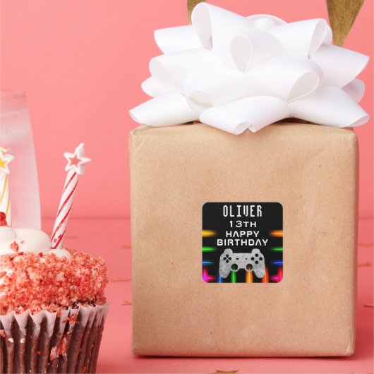 ビデオゲームコントローラのネオンゲーム誕生日 スクエアシール (パーティー)