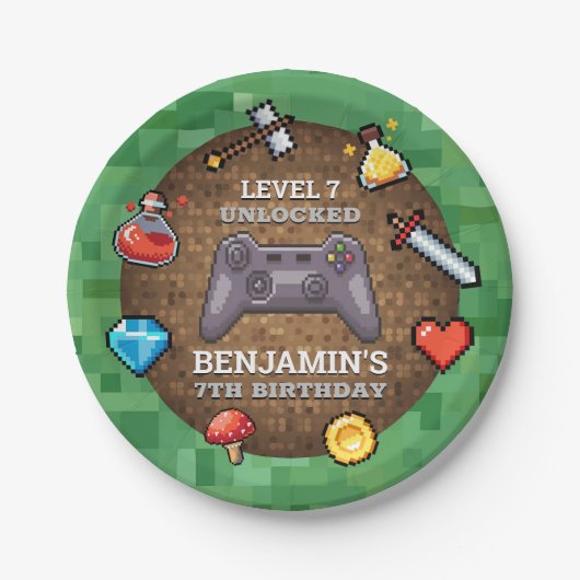 ビデオゲームコントローラのレベルアップ誕生日 ペーパープレート (正面)